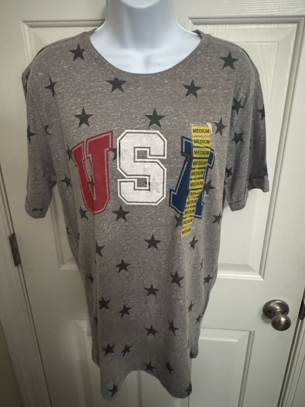 NWT Royce Brand starred Tee with USA Patriotic Heather gray Medium Womens NEW